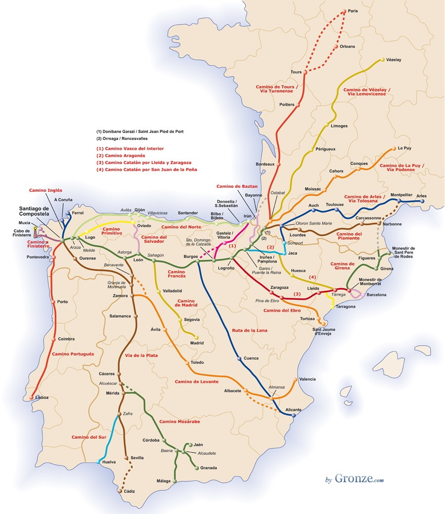 maps of camino de santiago routes